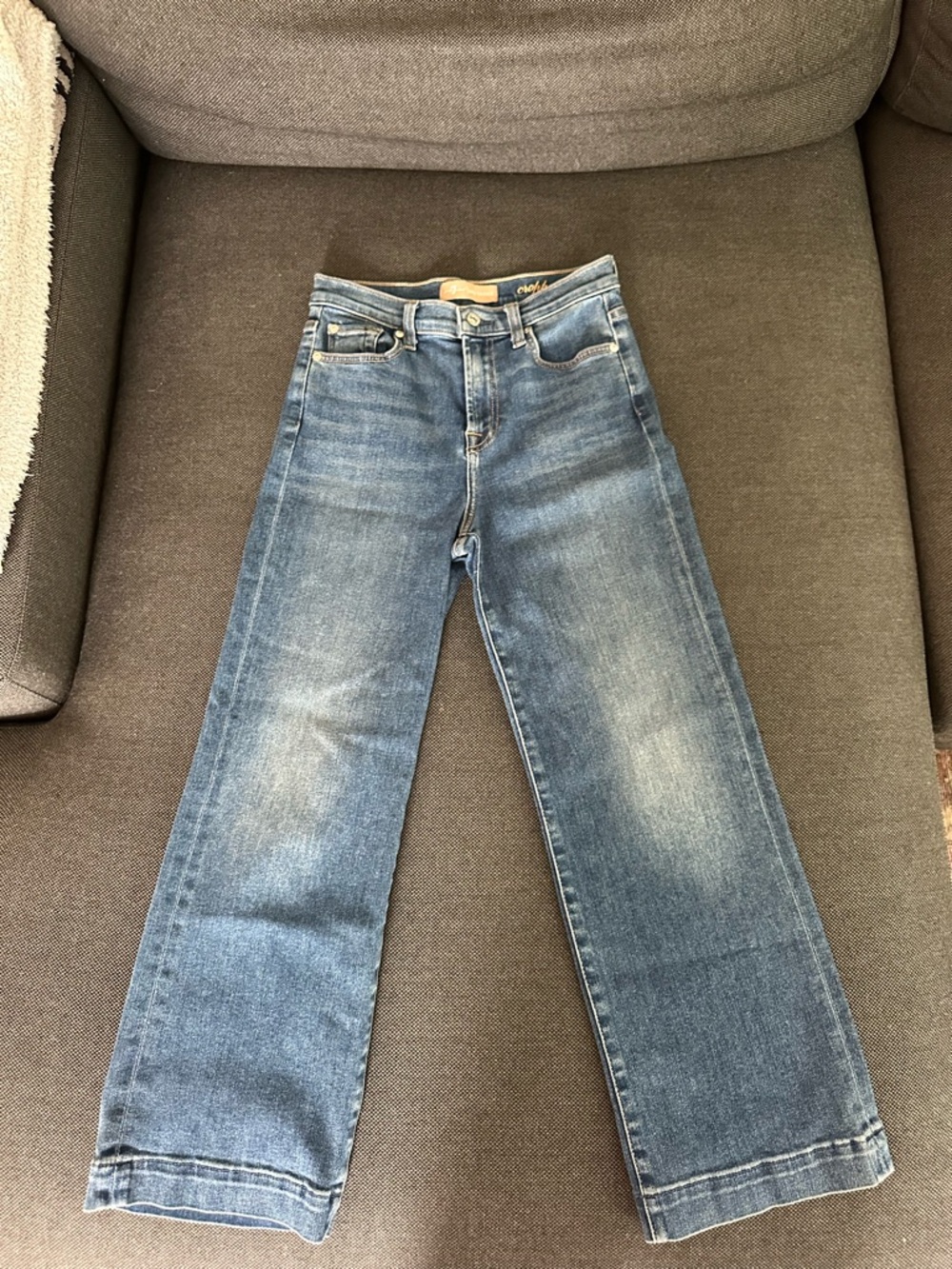 7 For All Mankind Women's Wide Leg Cropped Blue Jeans